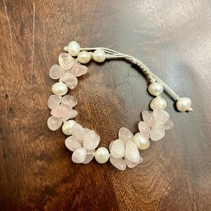 Rose Quartz & Freshwater Pearl Bracelet Adjustable Cord